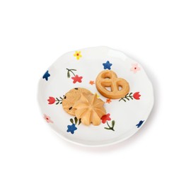 Koythin Ceramic Dessert Plates, Cute Fruits Dinner Plate, Creative Plates Design, Printed Flowers Dinnerware for Office and Home, Kitchen Plates for Desserts (White Floral)