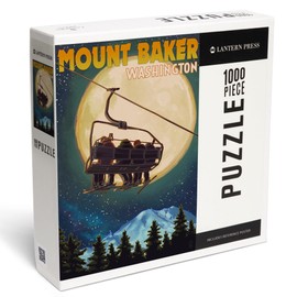 Lantern Press 1000 Piece Jigsaw Puzzle, Mt. Baker, Washington, Ski Lift and Full Moon, Letterpress