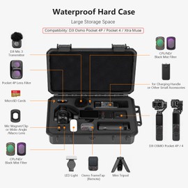 AMAZEAR Waterproof Hard Case Compatible with DJI OSMO Pocket 4P, Pocket4 Pro Creator Combo Accessories Small Hard Shell Cover Travel Hardcase for Carrying, Protection, Storage, Organization, Black