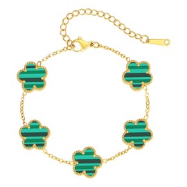 Myrnaist Clover Bracelet Green Stainless Steel Five Leaf Clover Bracelets for Women Flower Dainty Lucky Clover Link Bracelet Jewelry Gifts for Birthday Anniversary