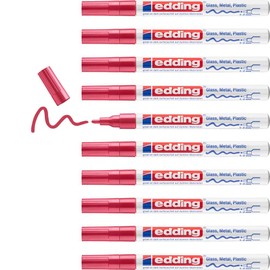 edding 751 Gloss Paint Markers – Red – 10 Paint Markers – Bullet Tip 1-2 mm – Paint Pen for Glass, Stone, Wood, Plastic and Paper – Waterproof, Strong Opaque