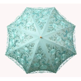 LCY Ladies Embroidered Lace Double-deck Anti-UV Parasol Umbrella Sun/Rain/Snow Folding Umbrella-Green