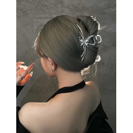 Metal Butterfly Hair Claw Clips for Women, Large Silver Glitter Opal Butterfly Hair Clips Beautiful Hair Accessories for Women Thick Long Hair Style (White)