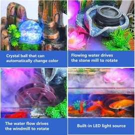 Fountain Waterfall Desktop with Light Indoor Fountain Zen Meditation Plants Stones LED Lamp Rockery Pump with Light Relaxation Resin Planter for Office Decoration (Fish)