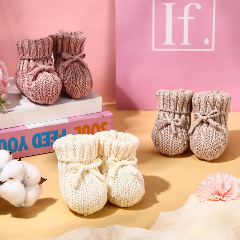Evervibe 3 Pairs Knitted Baby Booties 0-6 Months Newborn Baby