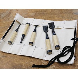 KAKURI Japanese Wood Chisel Set with Roll Up Case for Woodworking (1/4", 1/2", 3/4", 1-1/4", 1-3/8"), Made in JAPAN, Razor Sharp Japanese High Carbon Steel Blade, White Oak Wood Handle