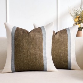 Patchwork Pillow Cover 18x18 Inch White Grey Brown Cotton and Linen and Polyester Cushion Cover Modern Decor Sofa Pillows for Living Room Couch Bedroom Set of 2