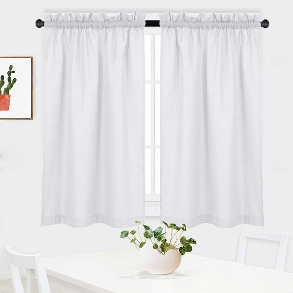 NANAN White Curtains 45 inch Long Casual Weave Small Window