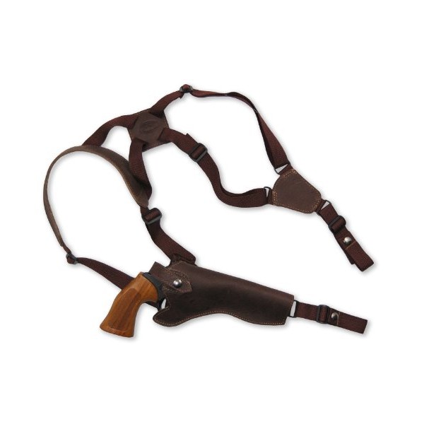 New Barsony Brown Leather Cross Harness Vertical Shoulder Holster for 6" 38 357 44 Revolvers (New Model Blackhawk 5.5in, Left)