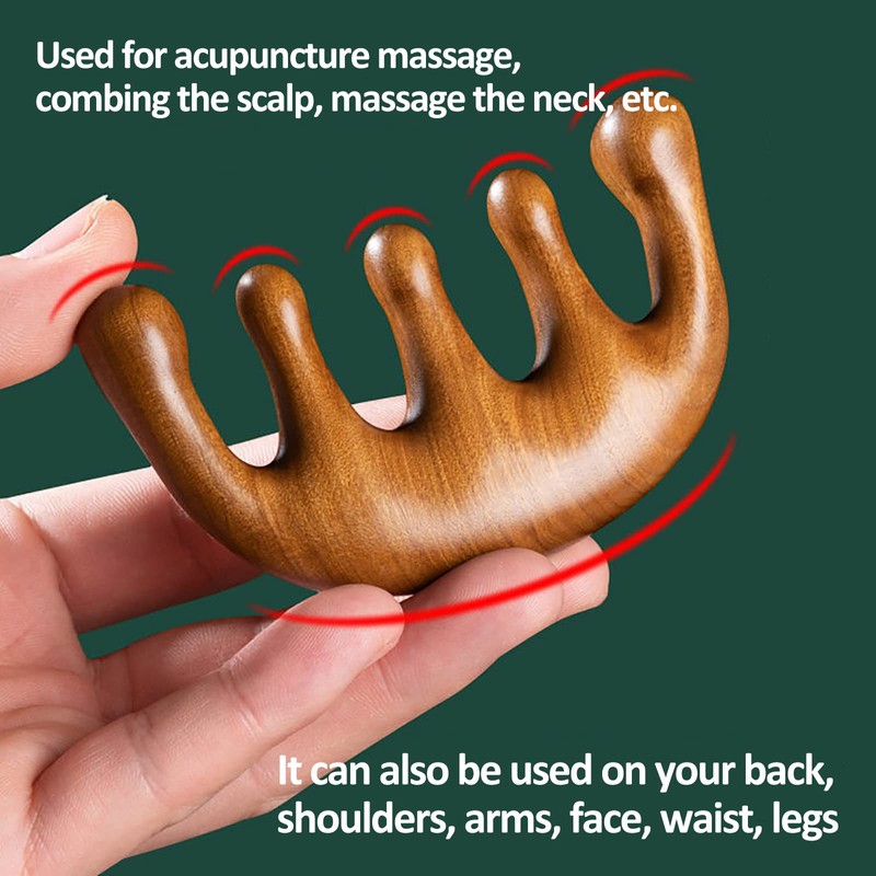 Wooden Massage Comb with Wide Tooth, Scalp Massager Round Tooth