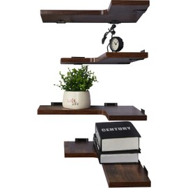 YYWUOJJ Corner Shelf Wall Mount, Corner Floating Shelves for Wall Decor Storage, Corner Bookshelf for Bedroom Living Room Bathroom Kitchen, Set of 4 Brown Heavy Duty