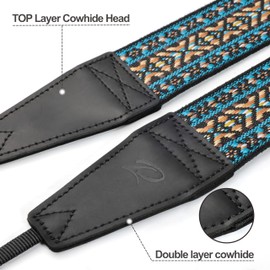 Padwa Lifestyle Camera Strap - 2" Full Grain Leather Ends Camera Straps for Photographers, Vintage Embroidered Cotton Weave Soft Suede Fabric Padded Strap Quick Release fits All Cameras
