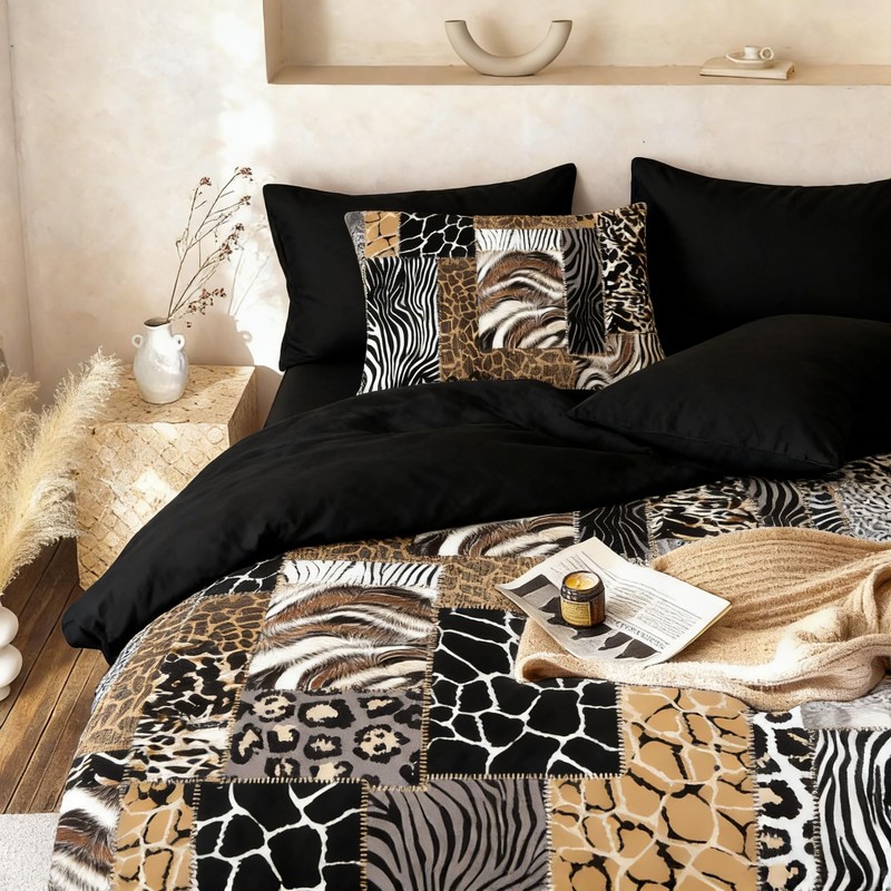CCoutueChen Leopard Print Comforter Set King Size African Animal Fur