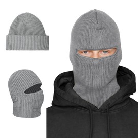 BROKIG Skull Cap 2 in 1 Black Balaclava Ski Mask Winter Balaclava Mask Warm Face Mask and Beanie Has for Men Headwear(Light Grey,1)