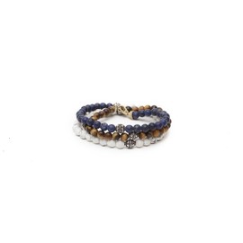 Unisex Tres Capa Wrap pulsera con perlas de plata oxidado & langosta Lock. Power de tres piedras preciosas Empacados en una pulsera