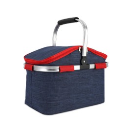 MEKOTRIN Large Picnic Basket Insulated, Foldable Shoping Basket Cooler Bag, Leakproof Picnic Baskets with Handle and Lid for Camping Outdoor Birthday Lunch BBQ Travel Beach(Blue, 9.1x16.5x15.7in)