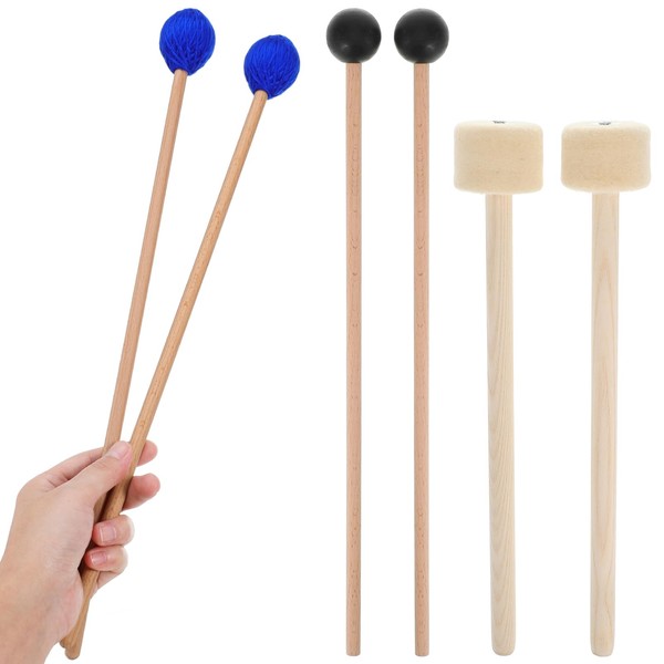 Abaodam 3 Pairs Percussion Mallets Bass Drum Mallets - Wood