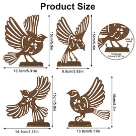 4PCS Vögel Gartenstecker Rost, Rost Vogel Gartendeko für Garten, Edelrost Metall Dekofigur mit Schraube, Roststecker Baumstecker für Garten, Balkon Baumstamm Herbstdeko Outdoor