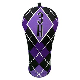 Women's Purple & Black Argyle Hybrid 3H Club Headcover Handmade by BeeJos