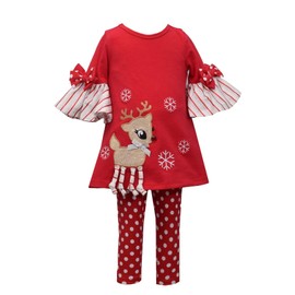 Bonnie Jean Holiday Christmas Tunic with Reindeer Applique Outfit Set (Red, 3-6 Months)