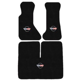 AveryAutoMats Custom Fit 3 Piece Carpet Floor Mats Compatible with 1984-1996 Corvette Coupe with Silver C4 Flag Logo - Black