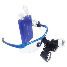 BoNew Portable Surgical Binocular Loupes 2.5X420mm Optical Glass + 3W LED HeadLight Blue