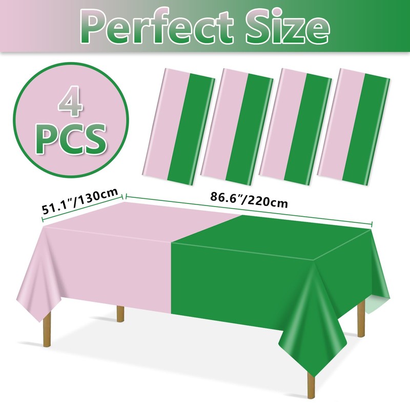 PTECDROTS 4Pcs Pink and Green Tablecloths Rectangular Plastic Table Covers