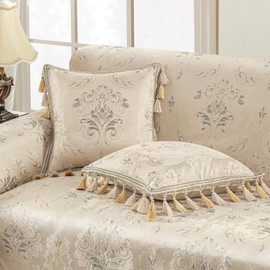 Loom and Mill Luxury Throw Pillow Cover 20 x 20 Inches 1 Piece, Jacquard Decorative Square Pillow Cover European Pillowcase with Lace Edge and Tassels for Bed Couch Sofa Car Home Decor, Light Apricot