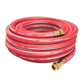 Continental Premium Garden Red Heavy Duty Hot Water Garden Hose, 5/8in Inside Diameter x 100ft Length, Male x Female Garden Hose Thread
