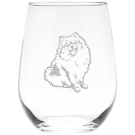 C M Pomeranian Dog Themed Stemless Wine Glass- 1 Piece - Dog Lover Gift for Men and Women - 17 oz. (Style P1)