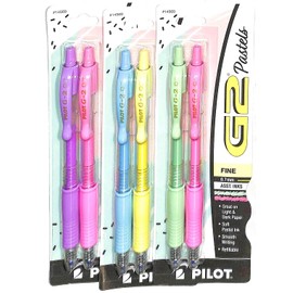 (3) Pilot G2 Pastels Gel Pens, Retractable, Rubber Grip, Fine Pt, 0.7mm, Assorted Colors 2-Packs (14569)