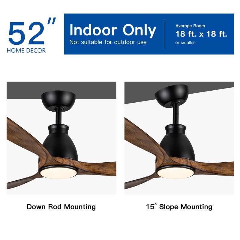 52-Inch Modern LED Ceiling Fan with Lights Indoor/Outdoor Integration Imitation