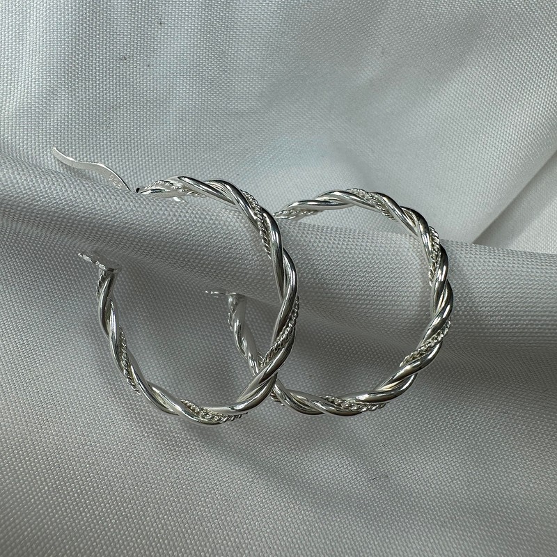 Sterling Silver Twisted Creole Hoop Earrings
