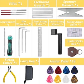 Guitar Maintenance Tools Kit, 50PCS Acoustic Guitar Repair Kit with Carry Bag, Guitar Tool Kit With Guitar Pick,Guitar Accessories Gifts,Guitar Cleaning Kit for Beginners