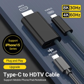 Tek Styz PRO USB-C HDMI 8K Compatible with Xiaomi 14/14T/13/13T/Mix Flip/Mix Fold3/Mi/Pro/Ultra/Lite +100W Power Pass Through Braided Cable / 60 and 30Hz Support/Thunderbolt 3/4