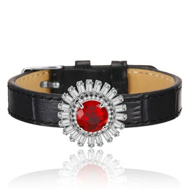 Mytys Cuff Bracelet for Women with AAA Cubic Zirconia Jewelry Vintage Boho Black Leather Wrap Buckle Bangle Leather Wristhand Bracelet (Silver 18)