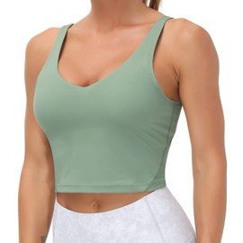 Women’s Longline Sports Bra Wirefree Padded Medium Support Yoga Bras Gym Running Workout Tank Tops (Jasmine Green, Small, s)