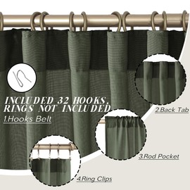 PANELSBURG Linen Curtains 96 Inch 2 Panels Set for Living Room,Boho Olive Green Sheer Window Curtains 96 Inches Long for Bedroom Dining Room Sliding Glass Door,Back Tab Hook Belt