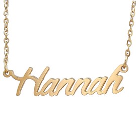 HUAN XUN Gold Color Plated Cursive Name Necklace, Hannah