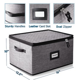 Wine Glass Storage Box with Dividers, 2 Pack Stackable Stemware Storage Cases, Service of 24 Glassware Storage Containers, Quilted China Storage Containers for Moving and Seasonal Storage, Grey