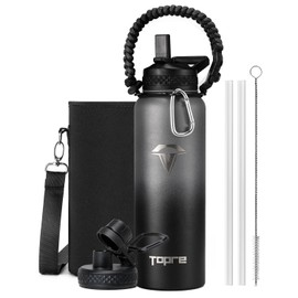 Topre 40oz Insulated Water Bottle,Stainless Steel Vacuum Water Bottle, BPA-Free & Leakproof -with Paracord Handle,Strap,Straw Spout Lids,Large Water Jug for Gym Sports