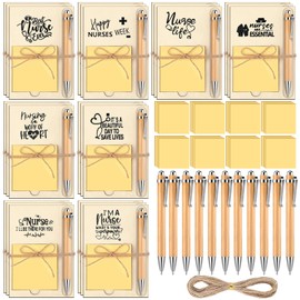 Thenshop 72 Pcs Nurse Appreciation Gifts Nurse Week Gifts Bulk 24 Inspirational Wooden Sticky Notes Holder 24 Sticky Notes 24 Ballpoint Pens for Doctor Coworkers to Do List Notepad Office Supplies