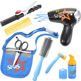 Pretend Beauty Fashion Salon Playset | Hairdryer Curling Iron | Tool Belt | Styling Accessories | Kids Fashion Toy, Barber Shop Pretend Playset for Boys and Girls