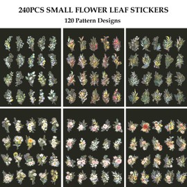 HOJUVASI 240pcs Scrapbook Stickers, Aesthetic Flower Stickers Small Transparent Waterproof Nature Botanical Decals for Adults Scrapbooking Journaling Supplies Planner Album Card