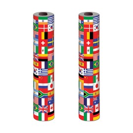 Beistle 2 Piece 40 in x 100 FT International Flag Table Rolls, Thin Plastic Table Coverings for Around The World Global Themed Parties and Cultural Events, Sports Party Supplies