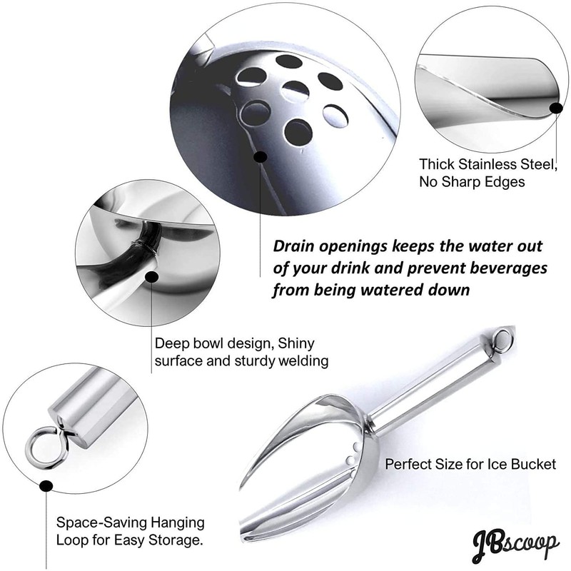 JBscoop Large Ice Scoop with Holes. Stainless Steel Ice Scoop