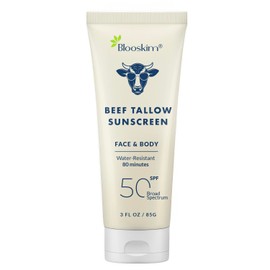 Beef Tallow Sunscreen SPF 50: Natural Tallow & Zinc Oxide Sunblock Cream for Face & Body - Sun Protection with Non Greasy Formula for Women and Men - Water-Resistant 3 oz (85 g)