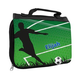 Toiletry Bag with Name Elijah and Football Design with Goal for Boys Toilet Bag with First Name Wash Bag for Children