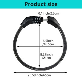 65CM Cable Lock, Combination Safety Code Cable Lock, Multiple Using Cable Lock (Black)