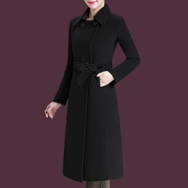 Aprsfn Women's Winter Wool Coats Warm Double-breasted Notched Lapel Jackets Midi Long Peacoat Long Sleeve Pea Coats(Black, Medium)
